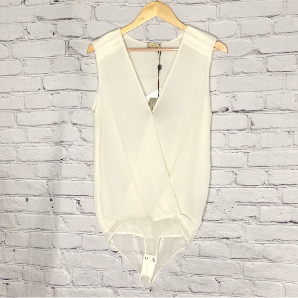 Lio Ju Milano White Milk Surplice V-Neck Sleeveless Sheer Bodysuit 46 XL NWT - Picture 1 of 16